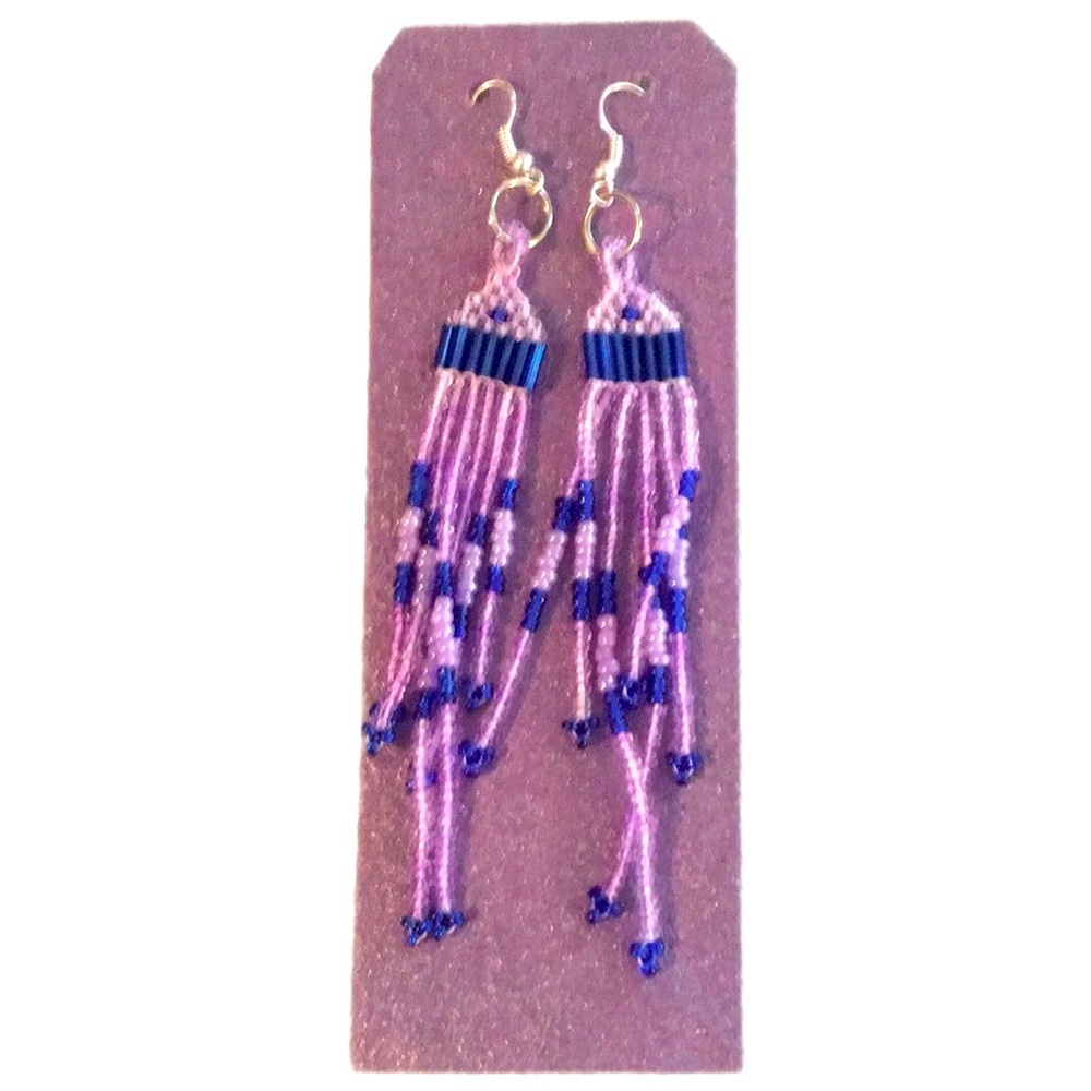 Homemade Long Lavender And Blue Earrings